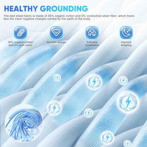 AsmrCap Grounding Sheets King, 95% Organic Cotton+ 5% Pure Silver Fiber, Grounded Sheets with Grounding Cord, Bed Grounding Kit for Healthy Sleep Therapy [DeepGrey King-76"x 80"x 13"]