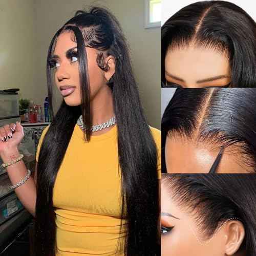 Hidden Strap 13x6 Lace Front Wigs Human Hair Straight Glueless Human Hair Pre Plucked Wig With Drawstring 180 Density 13x6 Human Hair Wigs for Women Straight Lace Frontal 26 Inch