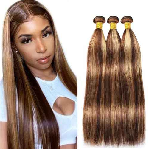 P427 Highlight Blonde Bundles Human Hair Brown Straight 3 Bundles 32 32 32 Inch Unprocessed Brazilian Virgin Honey Blonde Straight Bundle Human Hair Extensions