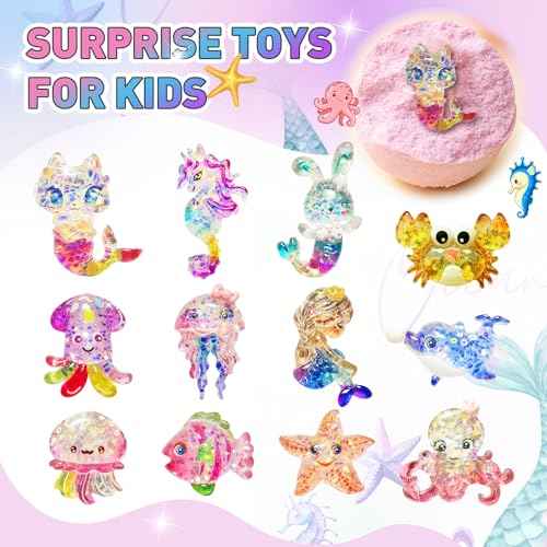 Bath Bombs for Kids with Surprise Inside, 12pcs Kids Bath Bombs with Mermaid Toys Gift Set for Girls, Shea & Coco Butter Dry Skin Moisturize, Handmade Fizzy Bubble Spa Bath Ball for Birthday Christmas