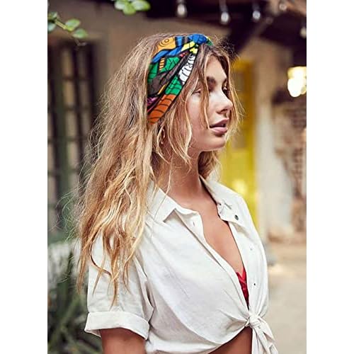 Huachi Wide Headbands for Women Boho Workout Head Bands for Women¡¯s Hair African Knotted Non Slip Headwrap Turban Sport Yoga Girls Bandeau Hair Accessories (Pack of 4)