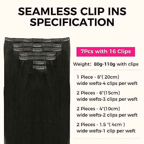 Lashey Seamless Clip in Hair Extensions Real Human Hair Extensions Straight 12 Inch 7pcs 80g Natural Black Soft Silky Clip in Hair Extensions with 100% Real Human Hair