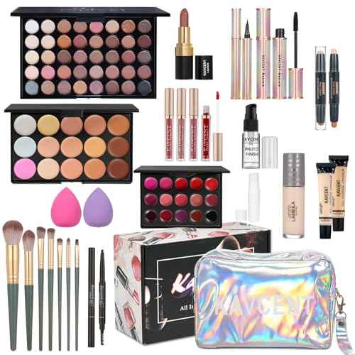 Full Makeup Kit for Girls - Eyeshadow Palette, Lip Gloss & Lipstick, Makeup Brushes, Foundation, Concealer, Mascara, Powder, Makeup Bag