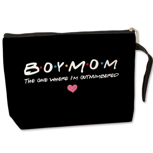 Jztco Boy Mama Makeup Bag, Baby Shower Gifts for Mom First Time, Christmas Birthday Unique Cosmetic Bag Funny Mothers Day, New Mom Gifts - Boy Mama The One Where I'm Outnumbered, Black