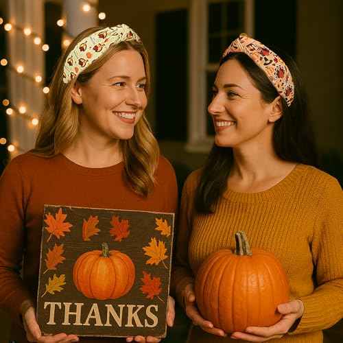 3Pcs Thanksgiving Day Headbands for Women - Turkey & Letter Knotted Hair Hoops, Fall Pumpkin Autumn Maple Leaves Accessory for Holiday