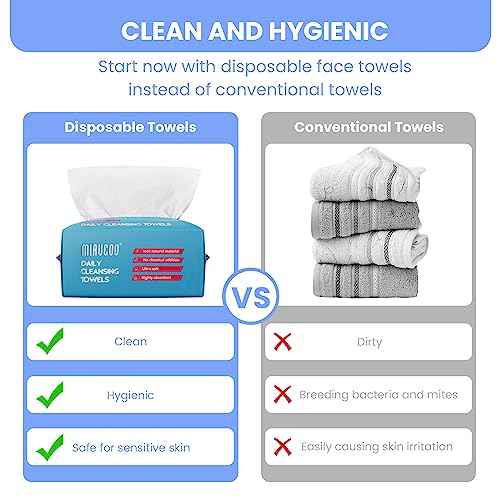100 Sheet Daily Cleansing Towels Ultra Soft Dry Wipes for Sensitive Skin Disposable Facial Washcloths 100% Organic Viscose (Pack of 3)
