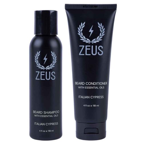 ZEUS Italian Cypress Beard Wash Set for Men, Shampoo & Conditioner Duo with Green Tea & Essential Oils, Hydrates, Softens & Strengthens Beard Hair (Made in USA)