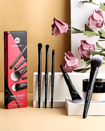 EIGSHOW Everyday Makeup Brushes, 5 Pcs Makeup Brush Set for Foundation Blush Concealer Eyeshadow Eyelid, Vegan & Cruelty-Free, Travel Friendly Make up Brushes Set Gift for Women Girls Set- Black