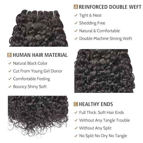 Wequeen 16A Deep Wave Human Hair Bundles 14 16 18 Inch 100% Unprocessed Brazilian Virgin Hair Quick Weave Bundles Human Hair Extensions Real Human Hair, Natural Black
