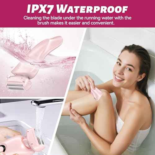 NaTuGi 2 in 1 Electric Shaver for Women Wet Dry Dual Use IPX7 Waterproof with LED Display USB Recharge Dock Dry Use Body Hair Trimmer and Facial Hair Remover for Bikini Underarm Leg Arm Face (Pink)