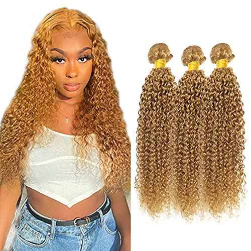 #27 Kinky Curly Bundles Human Hair Blonde Bundle Honey Blonde Human Hair Bundles 22 24 26 inch #27 Wet and Wavy Bundle