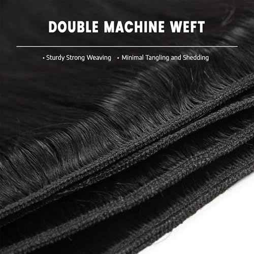Straight Human Hair Bundles #1B Natural Black (18 20 22 Inch) Unprocessed Virgin Human Hair Extensions Weave 3 Bundles 300g Total Double Weft for Black Women