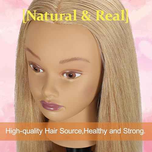 Mannequin Head Human Hair 24" 100% Human Hair Mannequin Head£¬Cosmetology Mannequin Head Doll Head for Hair Styling Hairdresser Manikin Head with Free Clamp Holder(Blonde)