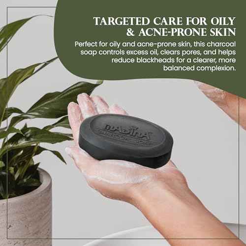 Madina Activated Charcoal Soap Bar ? Deep Cleansing, Detoxifying, Oil Control, Acne, 100% Vegetable-Based, Halal, Gentle Face & Body Cleanser, 6 Pack (3.5 oz Each)