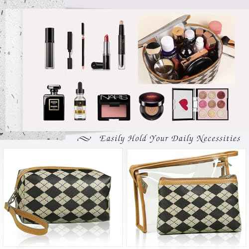 Makeup Bag 4 Pcs Waterproof Cosmetic Bag Set Portable Travel Cosmetic Bag Multifunction Organizer Storage Bag Toiletry Bag forWomen and Girls (BROWN)