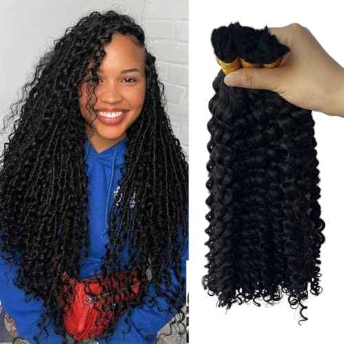 Bulk Hair Double Drawn Human Bundles Spanish Curly Extensions For Boho Knotless Braiding No Weft Water Wave Full End Burmese Bulk Hair Boho Braids for Women 22inch 1Bundle 100g