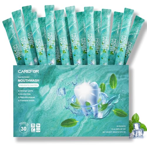 Mouthwash Travel Size Portable Packets to Go, Alcohol & Fluoride Free Fresh Mint MouthwashStrips for Superior Oral Hygiene,30 Individual Disposable Mouthwash Packs(Pack of 30)