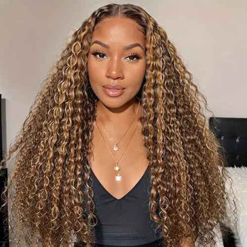 13x4 HD Lace Front Wigs Human Hair 4/27 Deep Wave Wigs for Black Women Ombre Honey Blonde Curly Lace Frontal Wig Human Hair Pre Plucked 180% Density with Baby Hair (30 Inch)