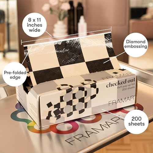 FRAMAR 8x11 Checked Out Hair Foil ? Hair Foils For Highlighting, Pop Up Foil For Hair Highlighting, Salon Foils For Hair Highlighting Kit, Wide Hair Foils For Bleach, Salon Foils For Hair Stylist 200