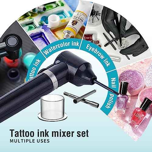 Tattoo Ink Mixer Machine Set - 100Pcs Yugui Ink Mixing Sticks and 100Pcs Tattoo Ink Cups Pigment Mixer Agitator Sticks Black Electric Color Tattoo Mixer Machine for Makeup Eyebrow Color