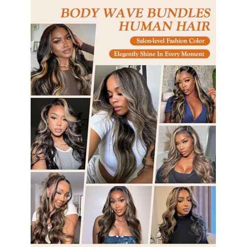 1b/27 Honey Blonde Highlight Bundles Human Hair Body Wave 14 16 18 Inch, Black and Blonde Balayage 3 Bundles Loose Wave Sew In Weave, 12A 100% Unprocessed Brazilian Raw Virgin Hair, P1b/27