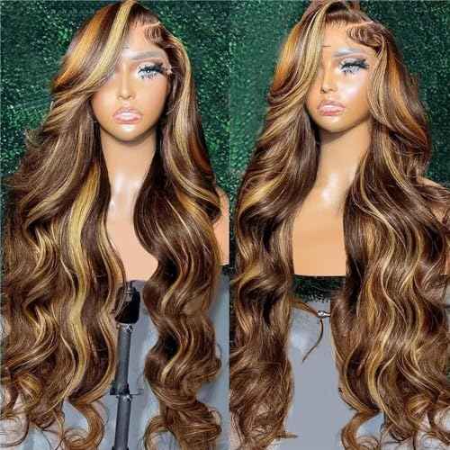 Highlight Ombre 360 Lace Front Wig Human Hair 20 Inch Body Wave 180 Density 427 Honey Blonde Pre Plucked HD Full Lace Human Hair Wig for Women