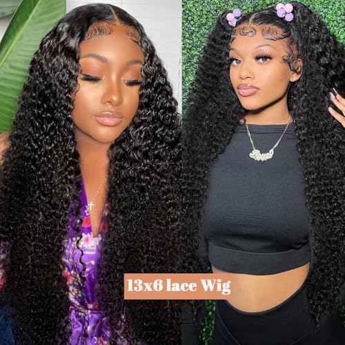 13x6 Deep Wave Lace Front Wigs Human Hair 180% Density Curly Glueless Wigs Wet and Wavy Wigs Pre Plucked for Women 20 Inch