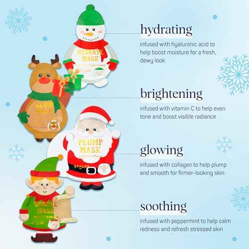 SpaLife Beauty Santa¡¯s Workshop Christmas Face Mask Bundle | Korean Facial Masks | Hydrating, Soothing and Firming Sheet Mask Set | Christmas Face Masks for Women | Spa Party Favors | 12 Pack