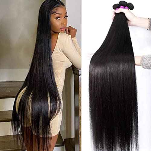 Younsolo Straight Bundles Human Hair 3 Bundles 20 22 24 Inches Straight Hair Bundles 12A Brazilian Virgin Hair Extensions for Women Double Weft Natural Black Color Bundles