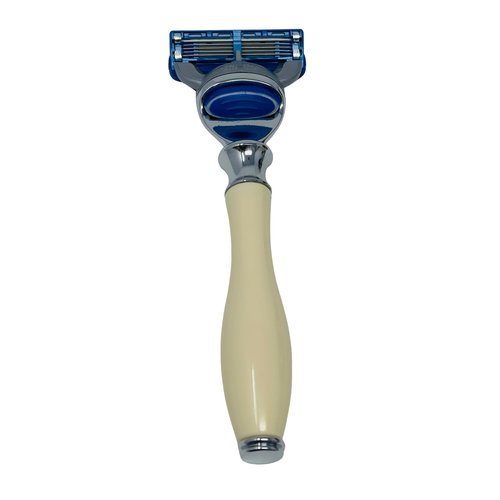 GENTS Fusion Compatible Razor Handle - Faux Ivory with Chrome Tip - 5 Blade Cartridge System - Men’s Shaving Handle