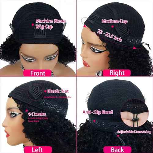 warbler 22 Inch Half Wig Human Hair 200% Density 3 In 1 Seamless Flip Over headband wig human hair Glueless Wear and Go Beginner Friendly Kinky curly human hair wig Drawstring Headband Wig for Women