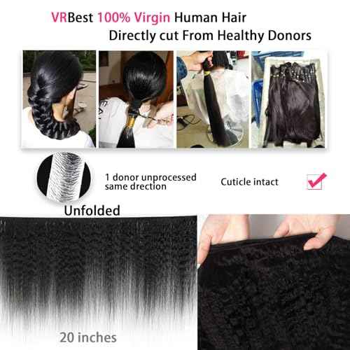 Kinkystraight Human Hair Bundles 3 Bundles 12A 100% Unprocessed Brazilian Virgin Hair Kinky Curly Bundles Human Hair Extensions for Women Quick Weave Yaki Straight Bundles (20 22 24 inch)