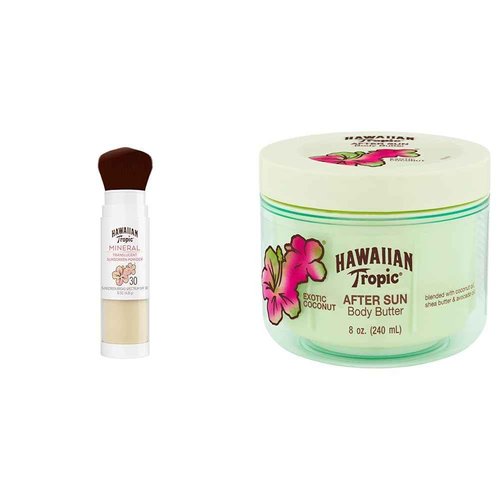 Hawaiian Tropic Mineral Powder Sunscreen Brush SPF 30 | SPF Powder Sunscreen for Face & After Sun Body Butter with Coconut Oil, 8oz | After Sun Lotion