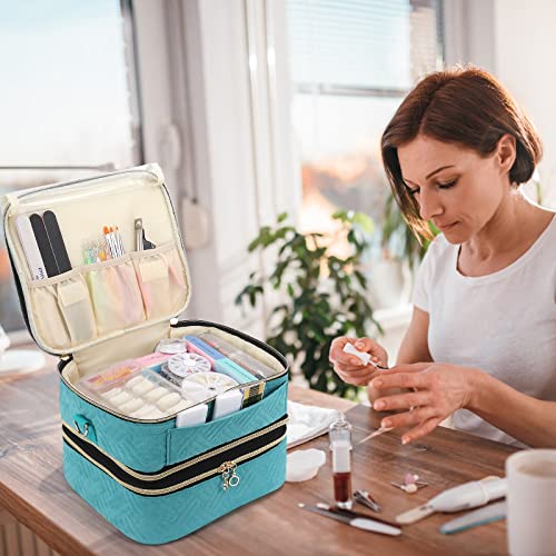 Double Layers Carrying Bag, Detachable Nail Polish Storage Organizer Case, Holds 42 Bottles Gel Nail Polish and 1 Led Nail Lamp, Travel Makeup for Nail Art Tools and Manicure Accessories