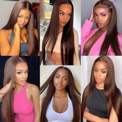 18 20 22 Inch Chocolate Brown Human Hair Color 4 Bundles Dark Brown Human Hair Straight Bundles Double Weft No Tangle Brazilian Unprocessed Virgin Remy Hair Extensions