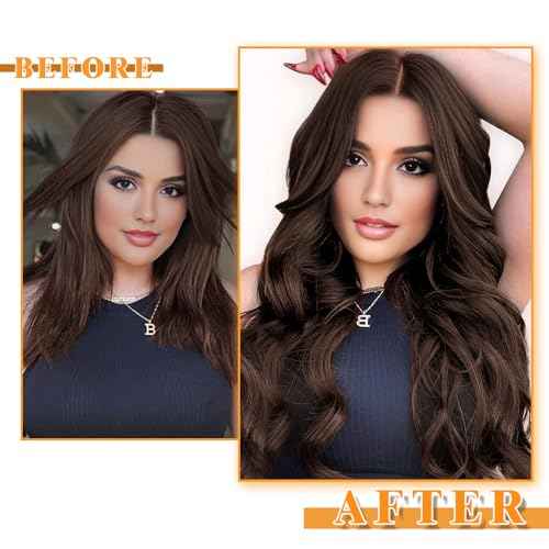 YDDM 20 Inch Tape in Hair Extensions Human Hair, Dark Brown 20pcs 100% Remy Human Hair Straight Seamless Invisible Tape in Hair Extensions(2#, 20 Inch)