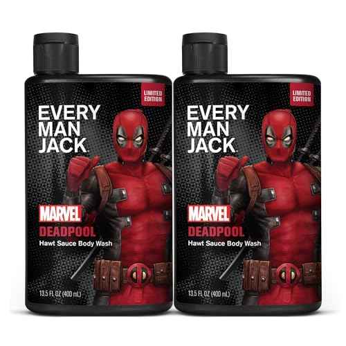 Every Man Jack Deadpool Men's Body Wash - Plant-based Cleansers & Moisturizers - Free of Parabens, Pthalate, and Dyes - 13.5 fl oz (2 Pack)