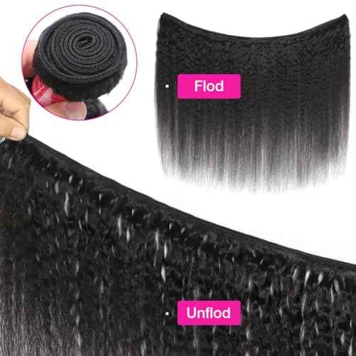 Borchan Kinky Straight Bundles Human Hair 4 Bundles 14 16 18 20 Inches 100% Unprocessed Brazilian Yaki Straight Hair Bundles Virgin Remy Kinky Curly Bundles for Black Women