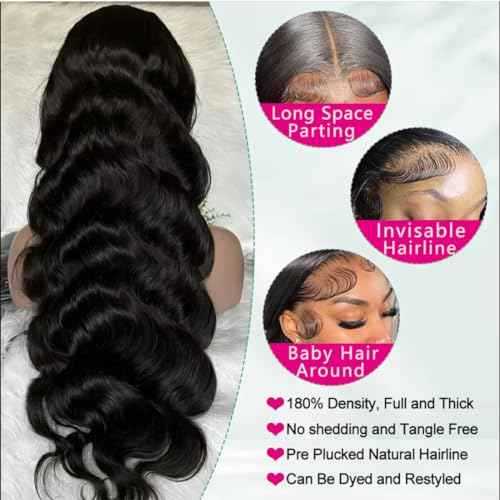 Body Wave Human Hair Wig 200 Density Hd Lace Front Wigs Human Hair Pre Plucked Bleached Tiny Knots Wigs For Women 13x6 Lace Frontal Wigs Human Hair 12A Soft Natural Black Wig 24inch