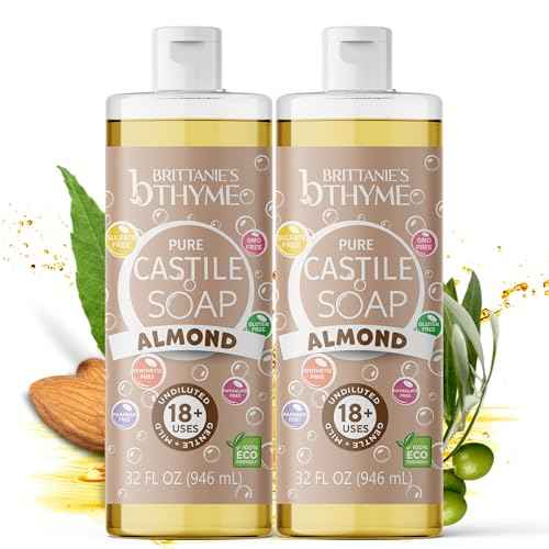 Brittanie's Pure Castile Liquid Soap Almond ? 2 Pack (32oz Each) | Natural, Organic, Multi-Purpose Soap for Body, Face, Home & Pets | Vegan, Sulfate-Free, Made in USA