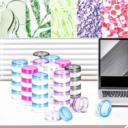 MotBach 100 Pack 3g 5g Plastic Jars Round Clear Cosmetic Containers with Lids, 3ml 5ml Travel Size Containers Sample Jars with Spatulas for Makeup Cosmetic Travel Lotion Cream Salve Balm Powder Sample