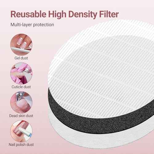 Nail Dust Collector Quiet, 5000RPM Vacuum Fan Extractor with Reusable Filter | Home/Salon Use, Pros Tech & Beginners