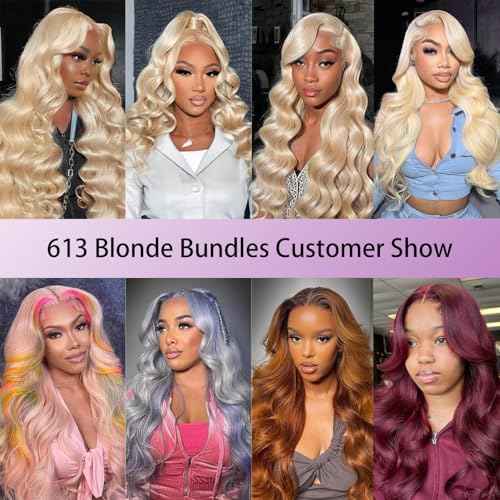613 Bundles Human Hair Body Wave Single Bundle 32 Inch Blonde Human Hair Bundles 12A Grade 100% Unprocessed Brazilian Virgin Hair Weave Body Wave 100G Machine Double Weft