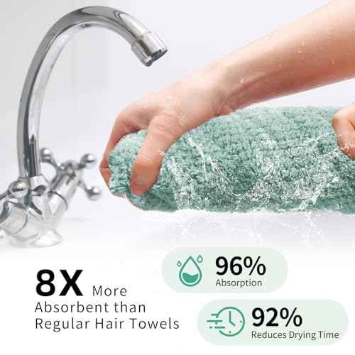2 Pack Extra Large Microfiber Hair Towel Wrap, 37.4" x 26.4" for Women, Super Absorbent & Quick Dry Hair Towel with Elastic Strap for Curly Hair Green