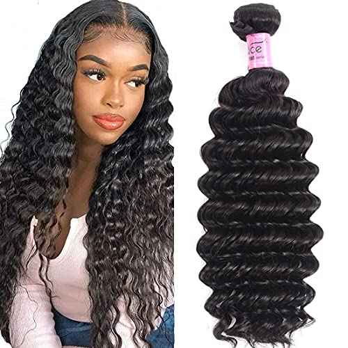 UNICE Deep Wave Human Hair Weave 1 Bundle 24 inch Unprocessed Brazilian Virgin Human Hair Sew in Extensions Natural Color Can be Dyed and Bleaced