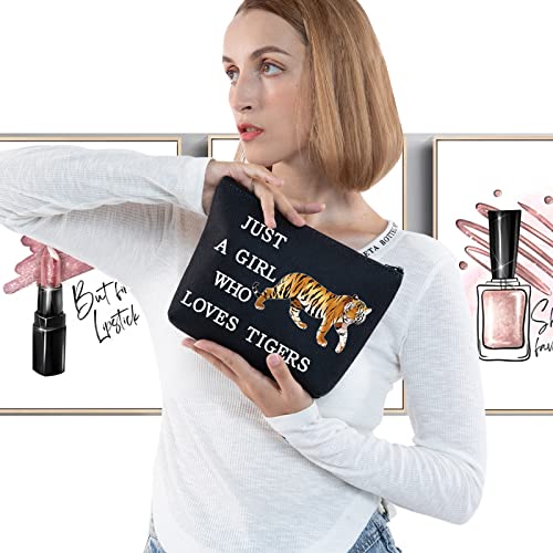 LEVLO Funny Tiger Cosmetic Bag Animal Lover Gift Just A Girl Who Loves Tigers Makeup Zipper Pouch Bag Tiger Lover Gift (Loves Tigers Black)