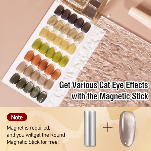 ADHERE Cat Eye Gel Nail Polish Set 12ML, 7 Colors Holographic Cat Eye Glitter Gel Polish Set Orange Brown Fall Nail Gel Polish Kit with Magnet Soak Off LED Nail Art Gel DIY Salon Gifts For Women