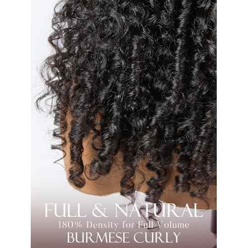 ASHINE Half Wig Human Hair Burmese Curly 180% Density Wear and Go Glueless Wig for Women Flip Over Natural Black 18 Inch with Clips and Drawstring