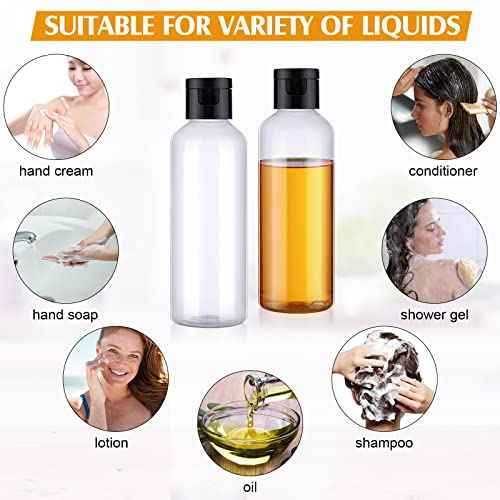 50 Piece 3.4 oz Travel Bottles with Flip Cap Plastic Empty Bottles Refillable Flip Cover Dispensing Squeeze containers with 2 Funnels Portable Refillable Containers for Travel Liquid(Clear, Black)