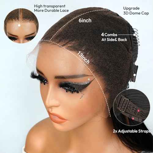 13x6 Deep Wave Lace Front Wigs Human Hair 200 Density 24 Inch Curly Wig 13x6 HD Lace Front Wigs Human Hair Glueless Wigs Human Hair Pre Plucked for Black Women Natural Color